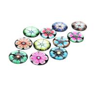 Uonlytech 20 Pièces Autocollants de Bijoux Diy Verre de Gemmes Patches Ronds Colorés Série Fleurs et Plantes Accessoires Artisanaux sur Fond Noir Style Mélangé