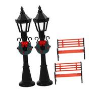Uonlytech 2ensembles Lampadaire Miniature De Noël avec Banc De Parc De Accessoires Décoratifs pour Jardin Féérique Et Village De Noël