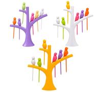 Uonlytech 3 Lots de Piques à Fruits D’oiseau Réutilisables, Support pour Fruits Colorés Jaune Blanc Violet, Fourchettes à Dessert Festives pour Apéritifs et Fêtes