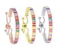 Uonlytech 3 pièces Bracelets Réglables pour Femmes avec Zircons Colorés de Bracelets Joailliers Cristal Bijoux pour Filles Accessoires Mode Durables et Élégants
