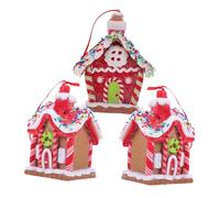 Uonlytech 3 Pièces Hanging Xmas Ornament Set Soft Clay Gingerbread House Decorations with Silk Ribbon for Christmas Tree and Holiday Decor