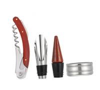 Uonlytech 3 pièces Ouvre-Bouteille Vin Bois Rouge avec Outil Décapsuleur Anneau Anti-Goutte et Verseur Multifonction pour Vin Rouge Cadeau Fête des Pères