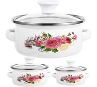 Uonlytech 3 pièces Set de Casseroles Émaillées Miniatures avec Poignées Marmites à Soupe Empilables à Fond Plat pour Cuisson Électrique et Induction Design Aléatoire Usage Pratique et