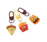Uonlytech 3 pièces Set de Porte-clés Fast Food Plastique Décorations Amusantes Hamburger Pizza et Frites Accessoires Légers pour Fête et Usage Quotidien
