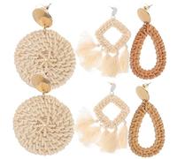 Uonlytech 3paires Lot Boucles Oreilles Rotin Style Plage pour Femme Accessoire Plage