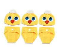 Uonlytech 3pièces Costume Tricoté Jaune Poule Né Accessoire Photo Adorable Et Confortable pour Garçon Fille sans Chaussures
