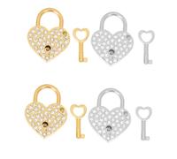 Uonlytech 4 Ensembles cadenas en forme de coeur mini strass cadenas coeur avec clé serrure cardiaque avec porte à clé mini serrure petites serrures avec clés Alliage de zinc Silver
