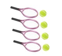 Uonlytech 4 Ensembles Miniature Tennis Racket and Ball Set for Dollhouse Sports Scene Simulation Realistic Plastic Accessories for Creative Play and Child Development