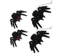 Uonlytech 4 Pièces Araignées Design Unique en Flocage en Plastique Noires Réalistes Jouets Interactifs pour Décoration Halloween pour Maisons Hantées et Boutiques
