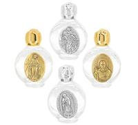 Uonlytech 4 pièces Bouteilles Eau Bénite Verre Décoratives Rechargeables Flacons Parfum Vides Petites Bouteilles Métalliques pour Eau Bénite Cadeau de Bénédiction Portable