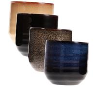 Uonlytech 4 pièces Lot de Tasses à Thé Céramique Japonaise Style Kung Fu Décoratives et Durables pour Maison Restaurant Cérémonie Du Thé Couleurs Assorties Bleu Blanc Rouge Gris