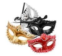 Uonlytech 4 Pièces Masque Vénitien Garçon Fille Demi-visage Confortable Masque Mascarade Fête Halloween Décor Original Noir Rouge Or Argent