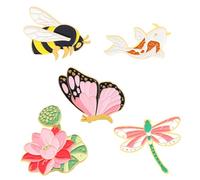 Uonlytech 5 pièces Broches Métalliques Multifonctions Fleur Poisson Lotus Abeille pour Femme Accessoires de Vêtements Épingle Broche pour Robe Cardigan et Écharpe Résistantes Décoloration