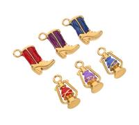 Uonlytech 6 Pièces Boot Charm Set Acier Inoxydable avec Émail Double Face Pendentifs Western et Lanternes Dorées pour Bijoux DIY pour Colliers Porte-clés et Bracelets de Noël