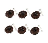 Uonlytech 6set Nid Oiseau Artificiel Rotin avec Œufs Décoratifs Lot de Nids Faits Main Résistants Aux Intempéries pour Décoration de Jardin et Pâques