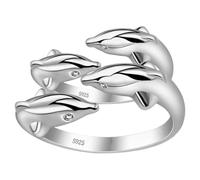 Uonlytech Anneau Ouvert Réglable avec Deux Dauphins en Cuivre Argenté pour Femmes, Bagues Chic et Élégantes, Usage Quotidien Fêtes, Lot de 2