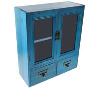 Uonlytech Armoire Murale Vintage en Bois Bleu Petit Meuble de Rangement à Double Porte Meuble Rétro pour Comptoir ou Chambre Armoire de Rangement Suspendue Pratique en Bois Robustes