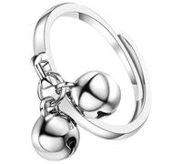 Uonlytech Bague Clochette à Bille Double Réglable en Cuivre Argenté, Anneau Ouvert Décoratif Flexible pour Femmes, Présent Anniversaire Élégant et Original