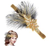 Uonlytech Bandeau à Plumage Doré Vintage Sequins, Accessoire pour Femmes, pour Mariages et Fêtes Élégantes Style Années Folles
