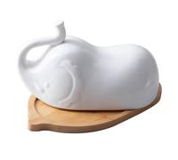 Uonlytech Beurrier en céramique forme animal avec plateau en bois amovible vaisselle de table pour maison et hôtel facile à nettoyer compatible micro-ondes et lave-vaisselle