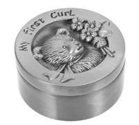 Uonlytech Boîte à Souvenirs Bébé en Métal Ancienne Couleur Étain, Boîte Ronde Petite Taille Motif Ours, Rangement pour Cheveux Fœtaux et Dents de Lait, Accessoire Décoratif pour Chambre