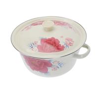 Uonlytech Bol à Soupe Émaillé 24 Cm avec Double Poignée et Couvercle, Récipient Épaissi Multifonction pour Préparation de Farce à Raviolis, Compatible Plaques Induction, Style Aléatoire