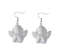 Uonlytech Boucles D’Oreilles Goutte Ange Femme en Alliage et Résine Blanc Pur Style Vintage Rétro Portrait en Relief Bijoux Pendants Légers pour Tenue Décontractée et Présent Élégant