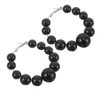 Uonlytech Boucles D'oreilles Design Unique Grandes Rondes en Plastique Noir Perles Fausses, Légères et Confortables pour Tenues Décontractées et Scènes