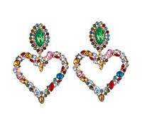 Uonlytech Boucles Oreilles Pendantes Cœur Rétro avec Pierre Colorée Légères et Élégantes Accessoire Fantaisie pour Femme Assorties à Divers Styles