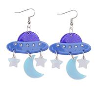 Uonlytech Boucles Oreilles Pendantes Lune Étoile Bleues Acryliques pour Femmes Bijoux Kawaii Drôles Cadeau Élégance