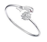 Uonlytech Bracelet Fortune Ouvert Argent Femme Chaîne Poignet Chic Design Poisson et Lotus Élégant pour Fête et Usage Quotidien