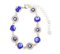 Uonlytech Bracelet Œil Maléfique en Verre Rond Bleu Turquoise, Chaîne Ajustable en Métal Doré, Bijoux Unisexes Perles, Protection le Mauvais Œil, Accessoire pour Femme et Homme