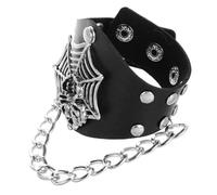 Uonlytech Bracelet Manchette Punk Tête De Mort En Pu Noir, Large Chaîne Cloutée, Unisexe, Accessoire Rock Halloween Motif Toile D'araignée, Style Gothique Pour Soirée Déguisée