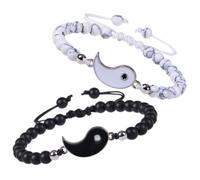 Uonlytech Bracelets de Couple Yin Yang en Pierre Blanche Mat Paire Tressée à la Main Bijoux D’Amitié pour Petit Ami et Petite Amie Présent Romantique pour Mariage Anniversaire Usage