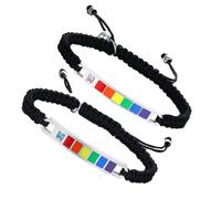 Uonlytech Bracelets en Zircon Arc-en-ciel pour Couple, 1 Paire de Bracelets Ajustables en Nylon Tissé Noir, Cordon Réglable et Léger, Accessoire pour Poignets Féminins et Masculins