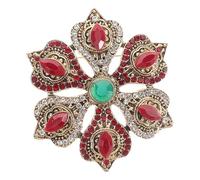 Uonlytech Broche Strass Cristal et Fleur Baroque pour Femmes et Filles Design Ajouré Complexe Motif Lotus Six Trésors Teintes Dorées Rouge Accessoire Noël Anniversaire