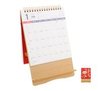 Uonlytech Calendrier de Bureau Chinois Debout 2027 en Bois et Papier, Rouge | Disposition Claire, Identification Rapide des Dates, Planification Mensuelle, Déco Moderne pour Bureau et Étagère