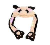 Uonlytech Chapeau Peluche Panda Lumineux à Oreilles Mobiles Bonnet Peluche Confortable pour Costume de Fête Chapeau avec Lumière Colorée pour Carnaval et Cosplay