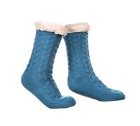 Uonlytech Chaussettes Épaisses D’Hiver Unisexes en Peluche Antidérapantes -Mollet Couleur Bleu Lac Torsadé Chaussettes Confortables pour Sol Froid et Prévention du Rhume 1 Paire