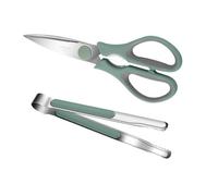 Uonlytech Ciseaux à Barbecue et Pinces Alimentaires Inoxydables, Ensemble 2 Pièces, Acier Inox 304, Poignée Ergonomique, pour Grillades Cuisine Extérieure, Usage Familial, Couleur Verte