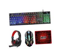 Uonlytech Clavier Gamer Touches Rétroéclairé Souris Gaming Ergonomique Casque Audio avec Micro Tapis Souris Grand Format Filaire Complet pour Pc Jeux Et Bureautique