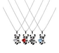 Uonlytech Collier Pendentif Panda en Alliage Argenté Lot de 4 Pièces Zircon Cubique Cœur Couleurs Blanc Rouge Bleu Noir Bijoux pour Femmes Présent Romantique et Élégant