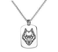 Uonlytech Collier Tête de Loup Vintage Acier pour Homme Style Punk Viking Pendentif Militaire Rétro avec Chaîne Carrée