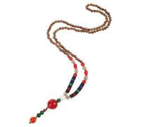 Uonlytech Collier Vintage Bois avec Pendentif Paix Perles Longues Faites Main Sautoir Bohème Unisexe pour Méditation et Style Ethnique