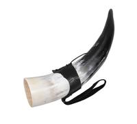 Uonlytech Corne à Boire Viking en Véritable Corne de Bœuf 300-380Ml Gobelet Médiéval Support de Table Accessoire Rétro pour Hydromel et Décoration Rustique