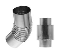 Uonlytech Coude de Tuyau de Cheminée 45° en Acier Inoxydable 60 MM | Kit Coude et Clapet Anti-retour, Montage Modulaire Simple, Usage Camping ou Maison, Argenté