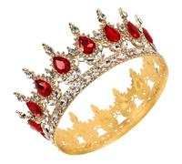 Uonlytech Couronne de Mariée Classique Dorée Strass Rouges, Accessoire Cheveux Mariage Élégant pour Femmes, Diadème Rond Chic pour Fête et Bal de Fin D’année, Bijoux Coiffure Raffinés