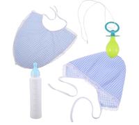 Uonlytech Déguisement Adulte Bébé Amusant 3 Pièces - Bavoir Surdimensionné Bleu Bonnet et Tétine Géante - Accessoire Cosplay Original pour Halloween Carnaval et Fêtes Costumées