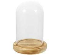 Uonlytech Dôme en Verre Transparent avec Socle en Bois Naturel Rond pour Décoration de Fleurs Séchées, Protection Anti-poussière et Style Élégant pour Intérieur