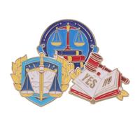 Uonlytech Ensemble de 3 Broches Émaillées Thème Juridique Accessoires pour Cabinet d'Avocats Épingles à Manteau Métal Symboles Justice Balance Marteau et Livres de Droit Ornements pour